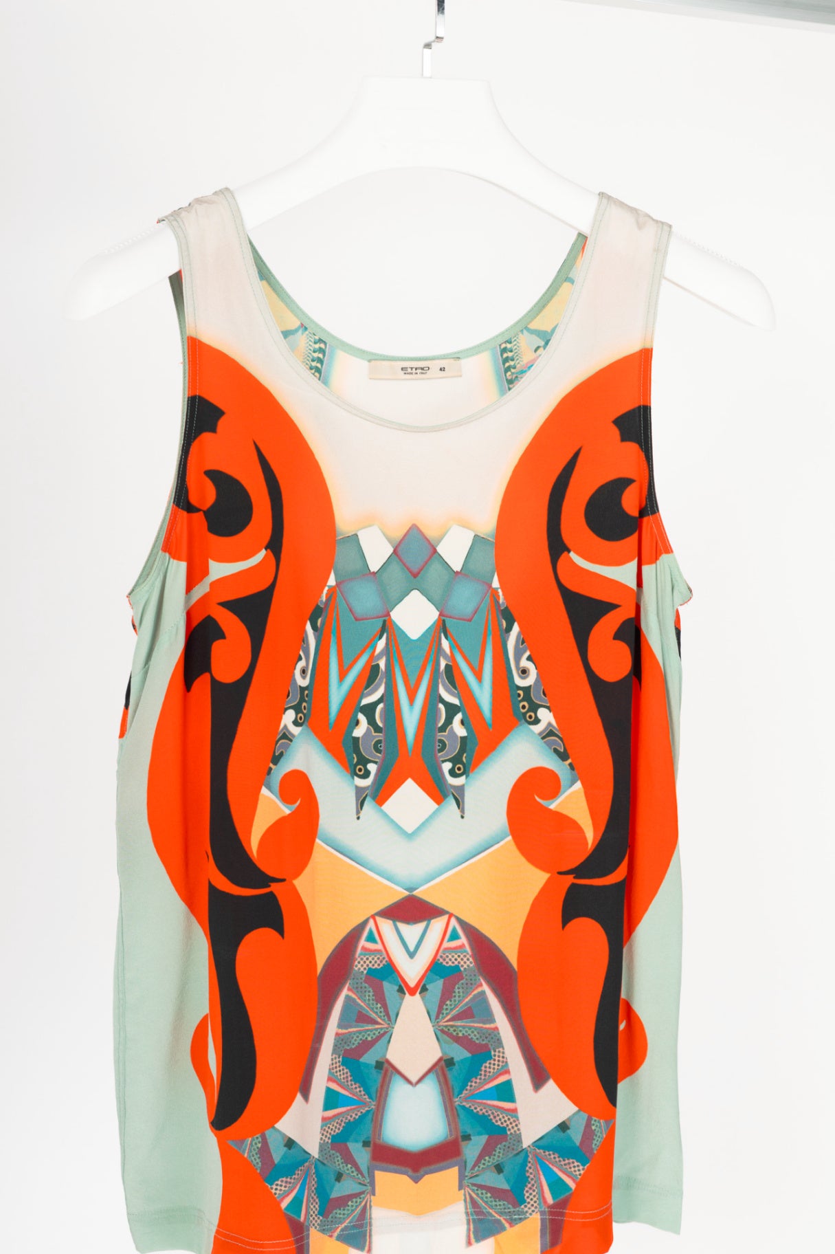 Etro Blue-Multi Geometric-Print Silk Crepe de Chine Tank