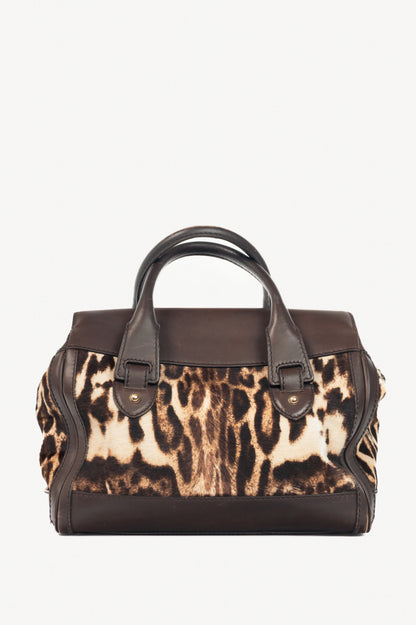 Gucci "Gucci Heritage" Brown Animal-Print Pony Hair Medium Boston Bag