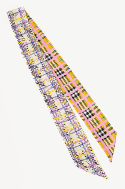 Burberry Yellow & Purple Scribble-Check Silk Bandeau Scarf