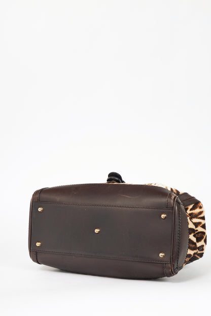 Gucci "Gucci Heritage" Brown Animal-Print Pony Hair Medium Boston Bag