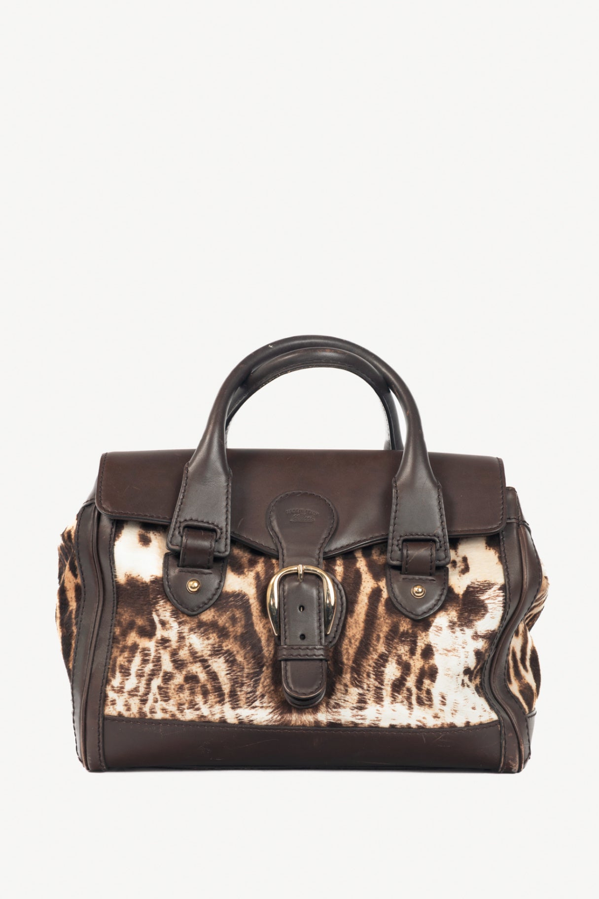 Gucci "Gucci Heritage" Brown Animal-Print Pony Hair Medium Boston Bag