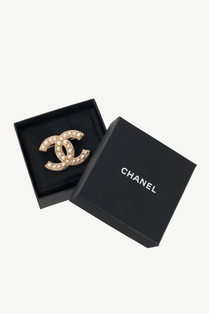 Chanel F19 Gold-Tone Faux-Pearl & Crystal-Embellished Brooch