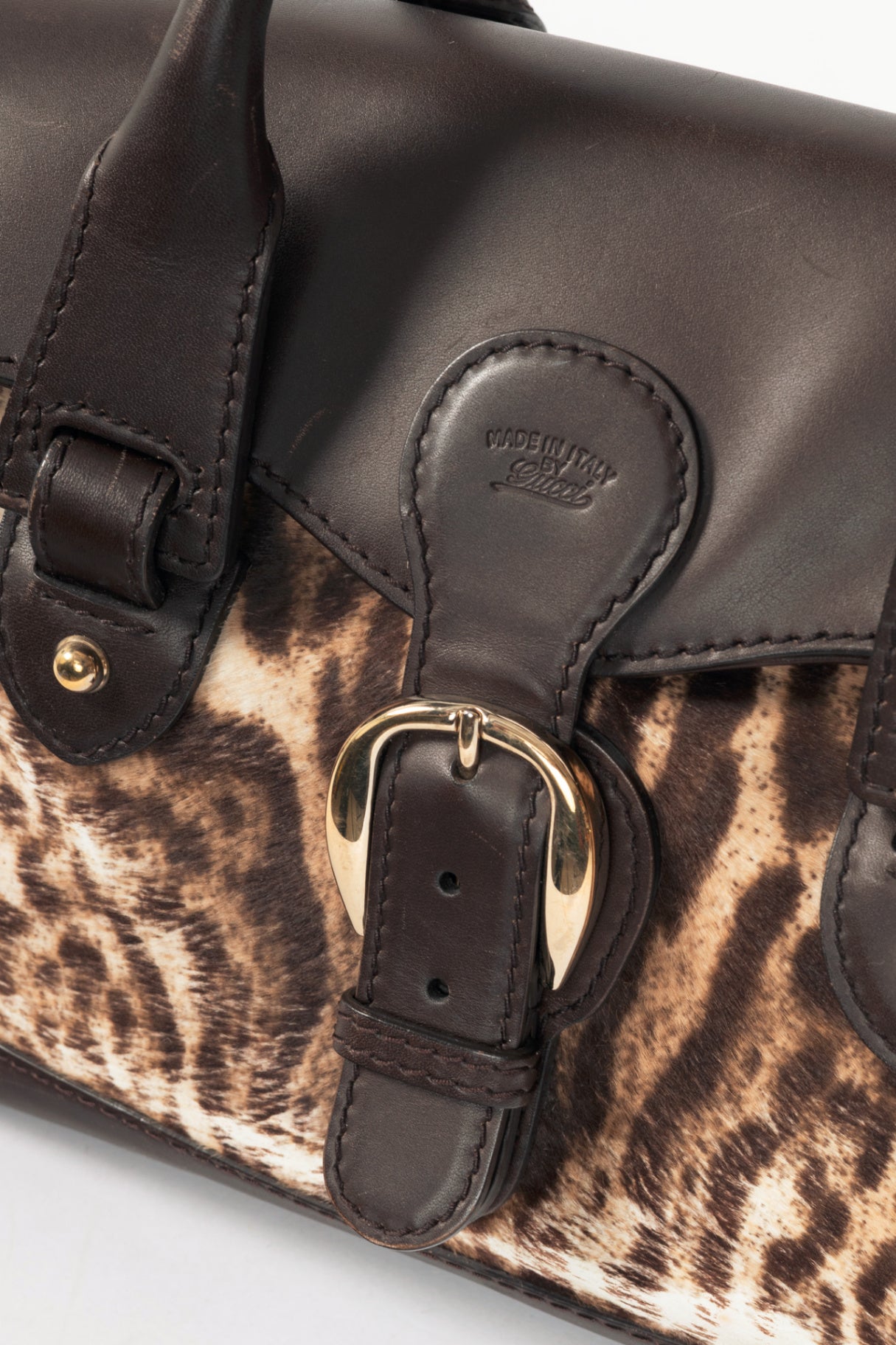 Gucci "Gucci Heritage" Brown Animal-Print Pony Hair Medium Boston Bag