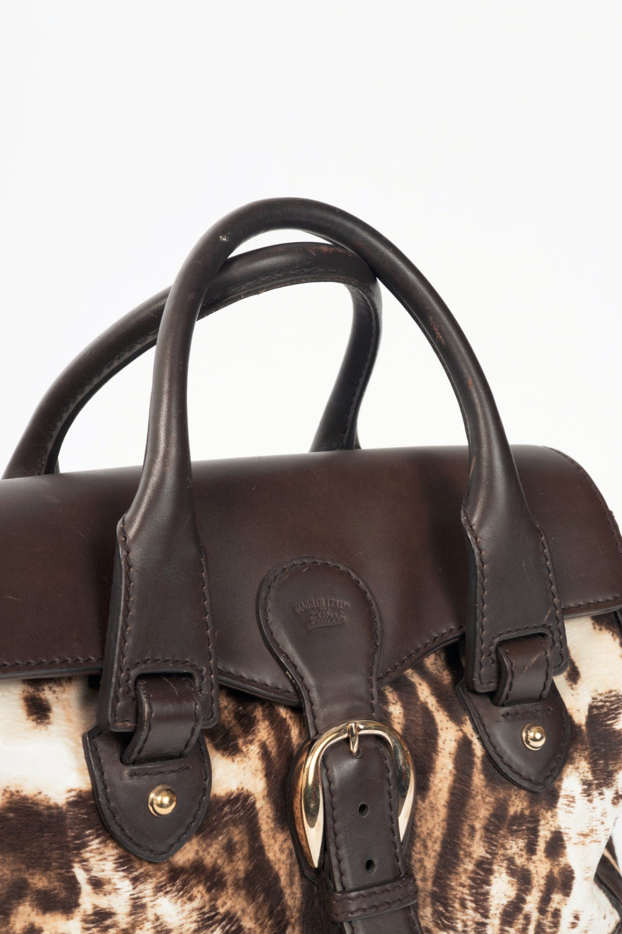 Gucci "Gucci Heritage" Brown Animal-Print Pony Hair Medium Boston Bag