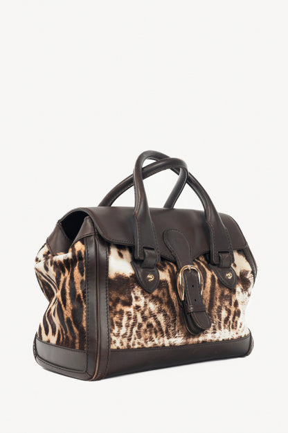 Gucci "Gucci Heritage" Brown Animal-Print Pony Hair Medium Boston Bag