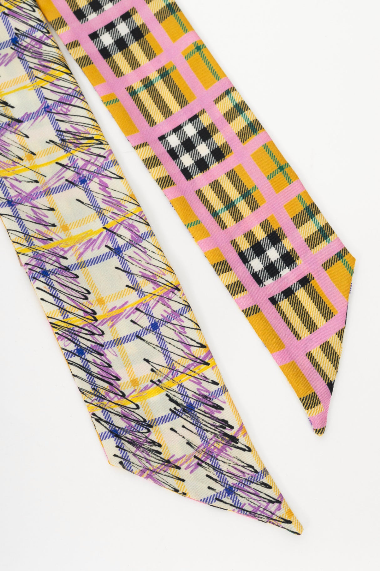 Burberry Yellow & Purple Scribble-Check Silk Bandeau Scarf