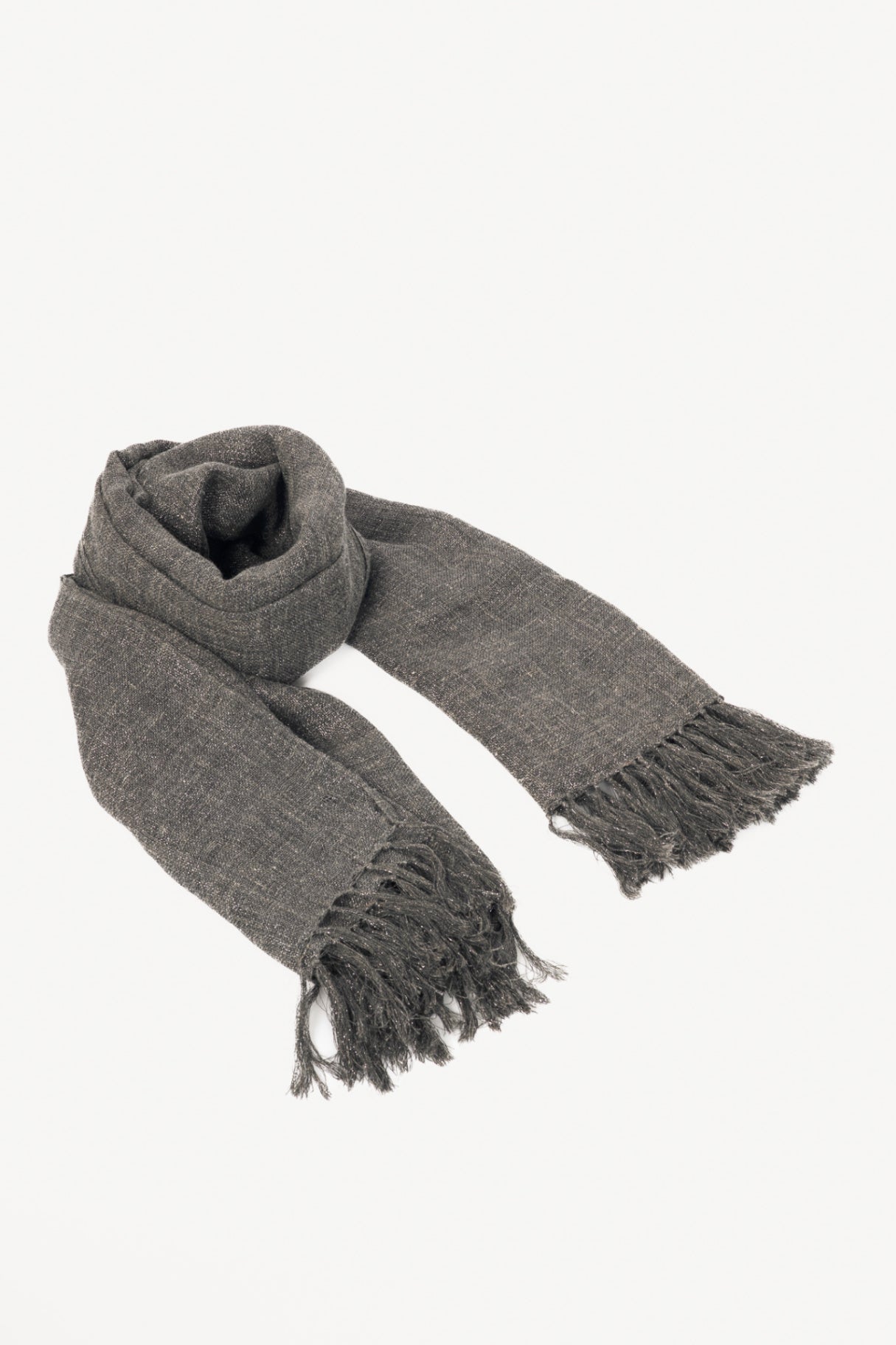 Brunello Cucinelli Metallic Grey Fringe Shawl