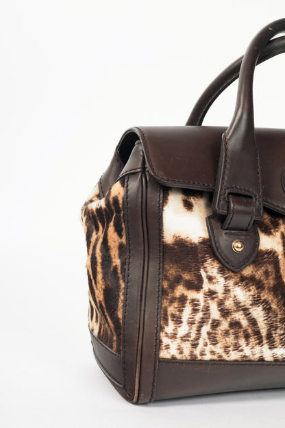 Gucci "Gucci Heritage" Brown Animal-Print Pony Hair Medium Boston Bag