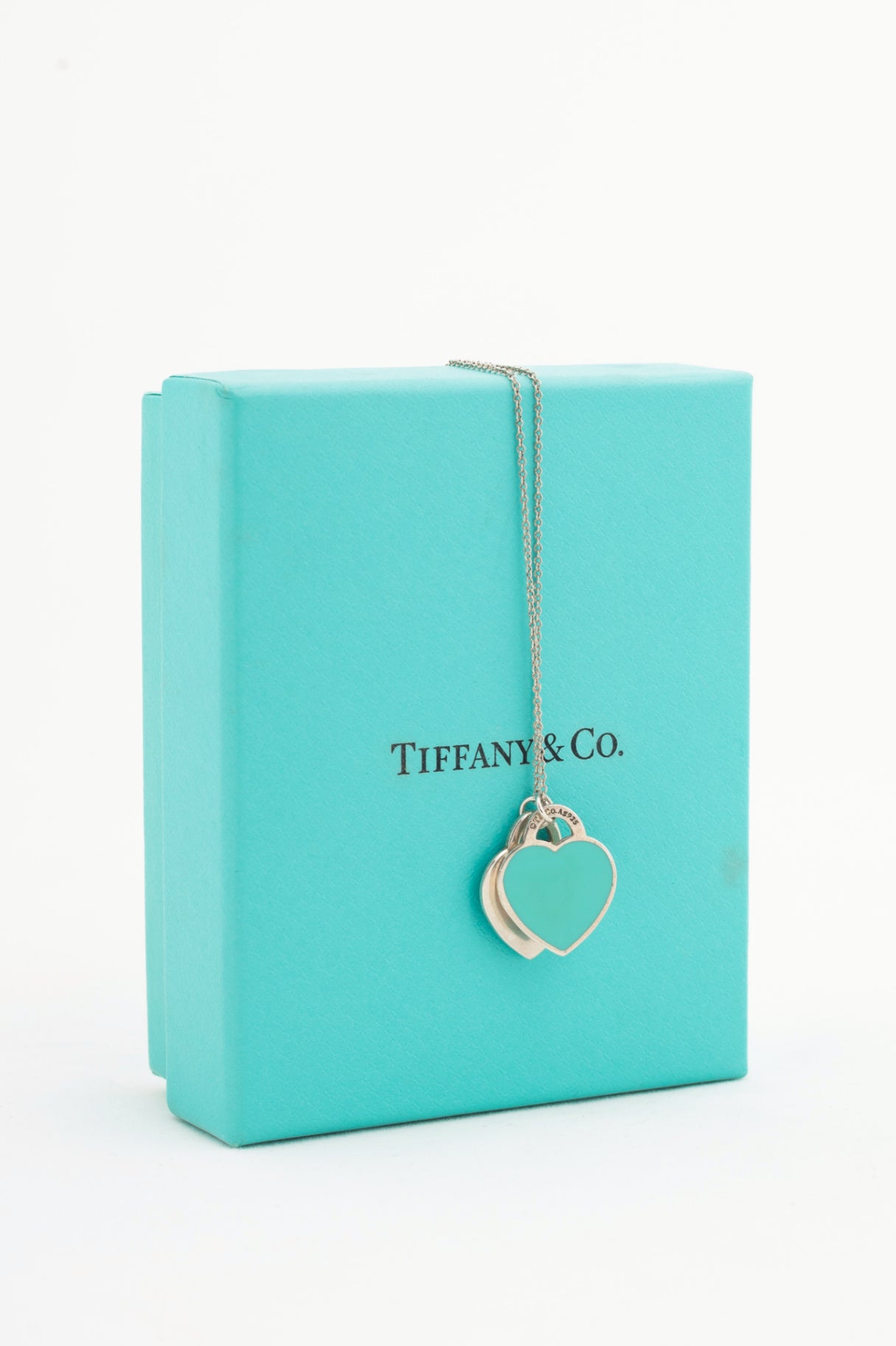 Tiffany & Co. Return to Tiffany Sterling Silver Tiffany Blue Double Heart Tag Pendant Necklace