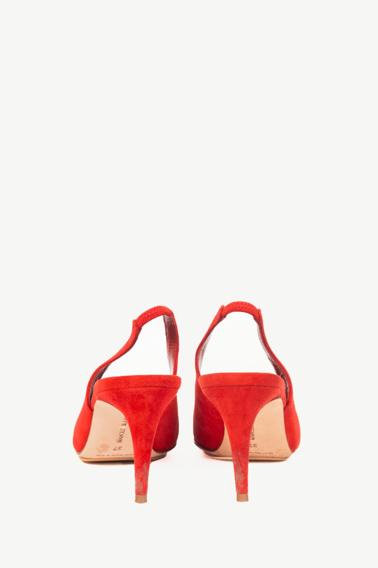 Manolo Blahnik Paledarc 70 Bright Red Suede Slingback Pointed-Toe Pumps