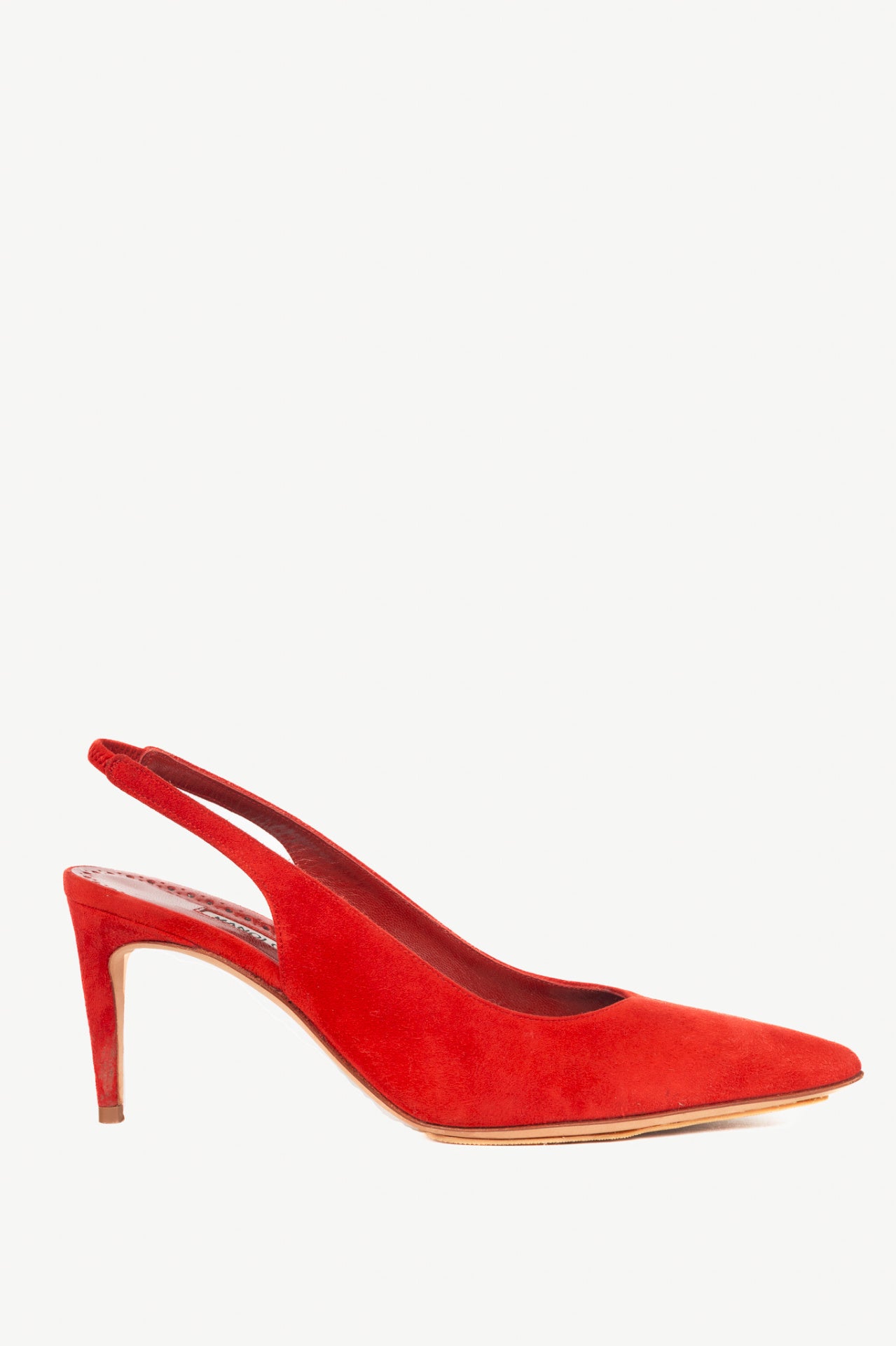 Manolo Blahnik Paledarc 70 Bright Red Suede Slingback Pointed-Toe Pumps