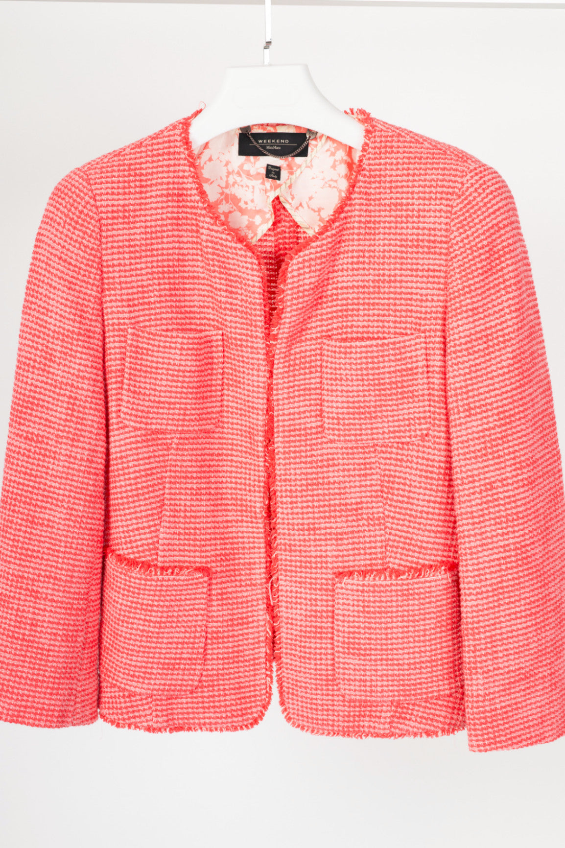 Weekend Max Mara Pink Cotton Tweed-Knit Collarless Blazer