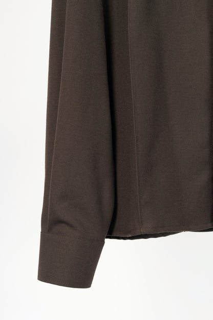 AMI AW24 Runway Dark Coffee Wool Gabardine Pintuck Shirt