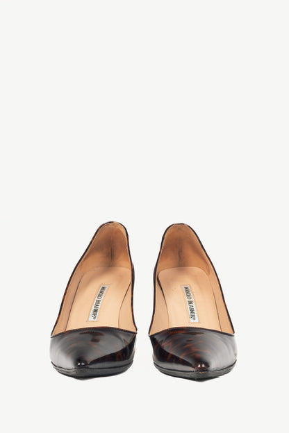 Manolo Blahnik Tortoise Patent Leather Pointed-Toe Pumps