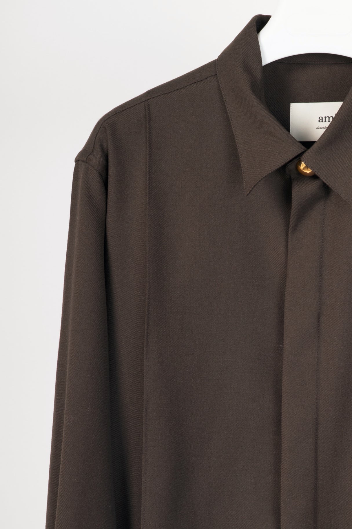 AMI AW24 Runway Dark Coffee Wool Gabardine Pintuck Shirt