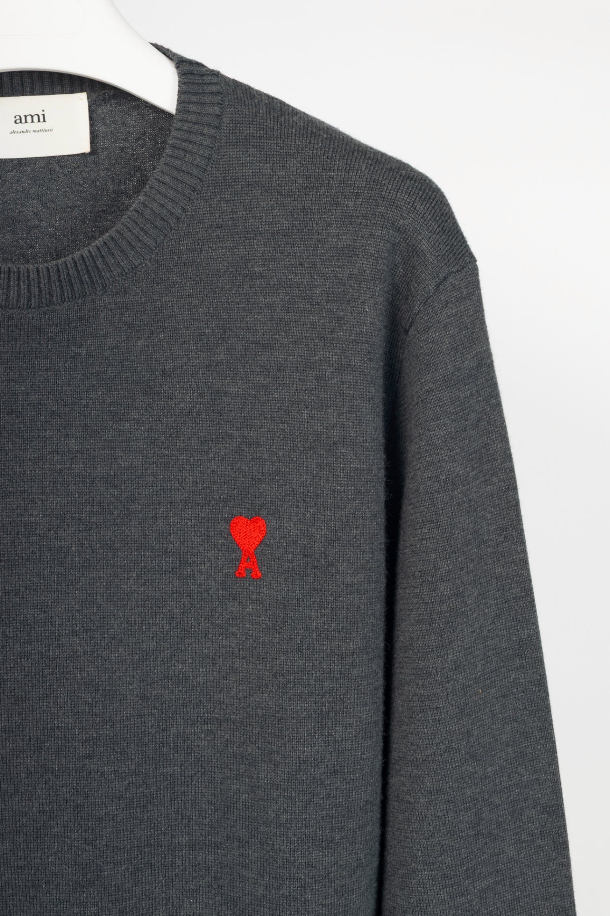 AMI Grey Wool Embroidered-Logo Crewneck Sweater