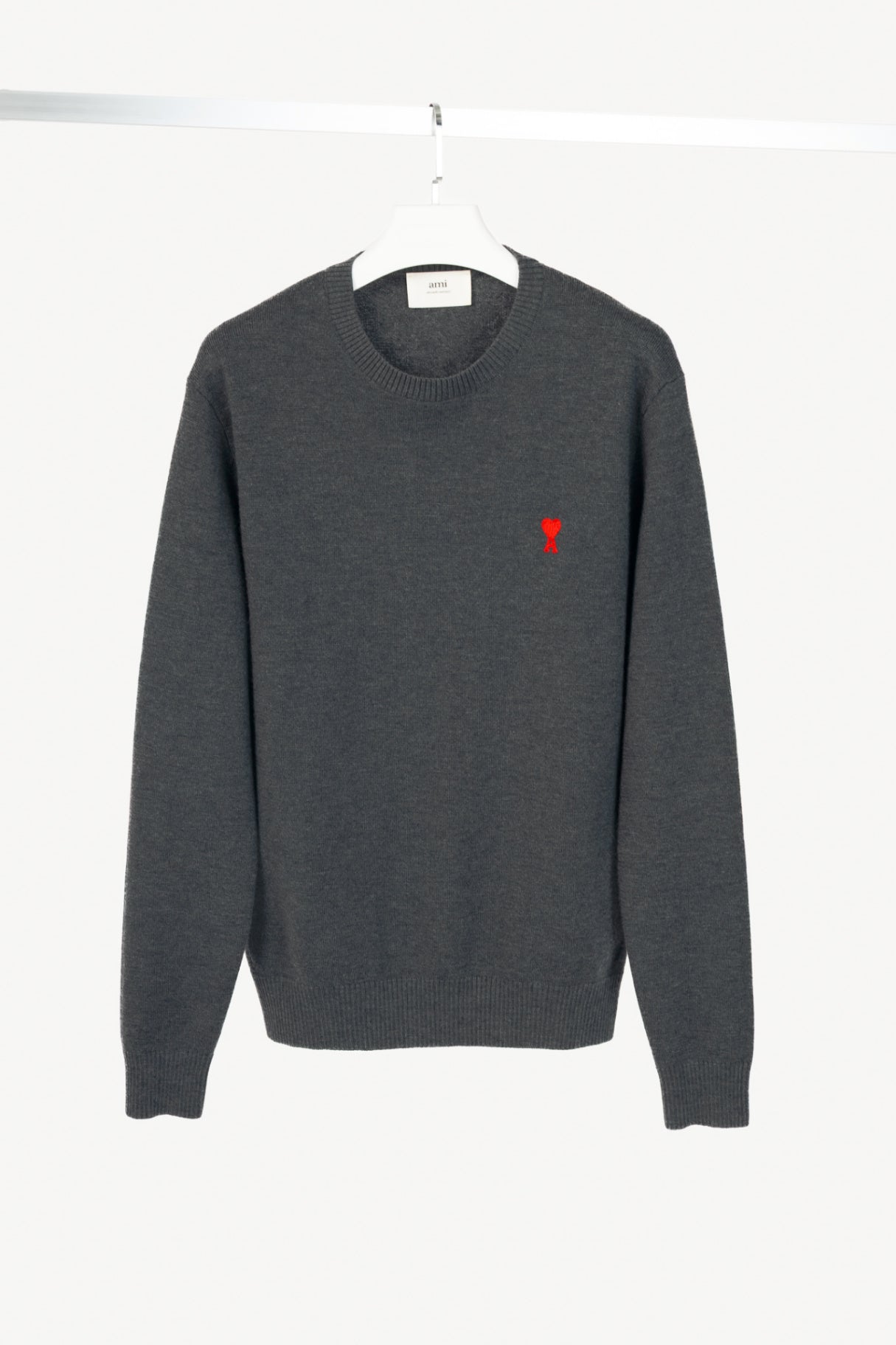 AMI Grey Wool Embroidered-Logo Crewneck Sweater