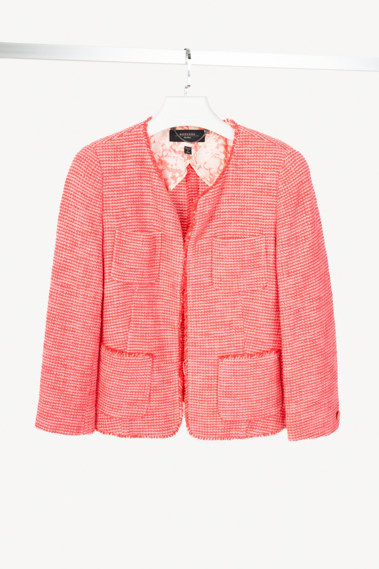Weekend Max Mara Pink Cotton Tweed-Knit Collarless Blazer