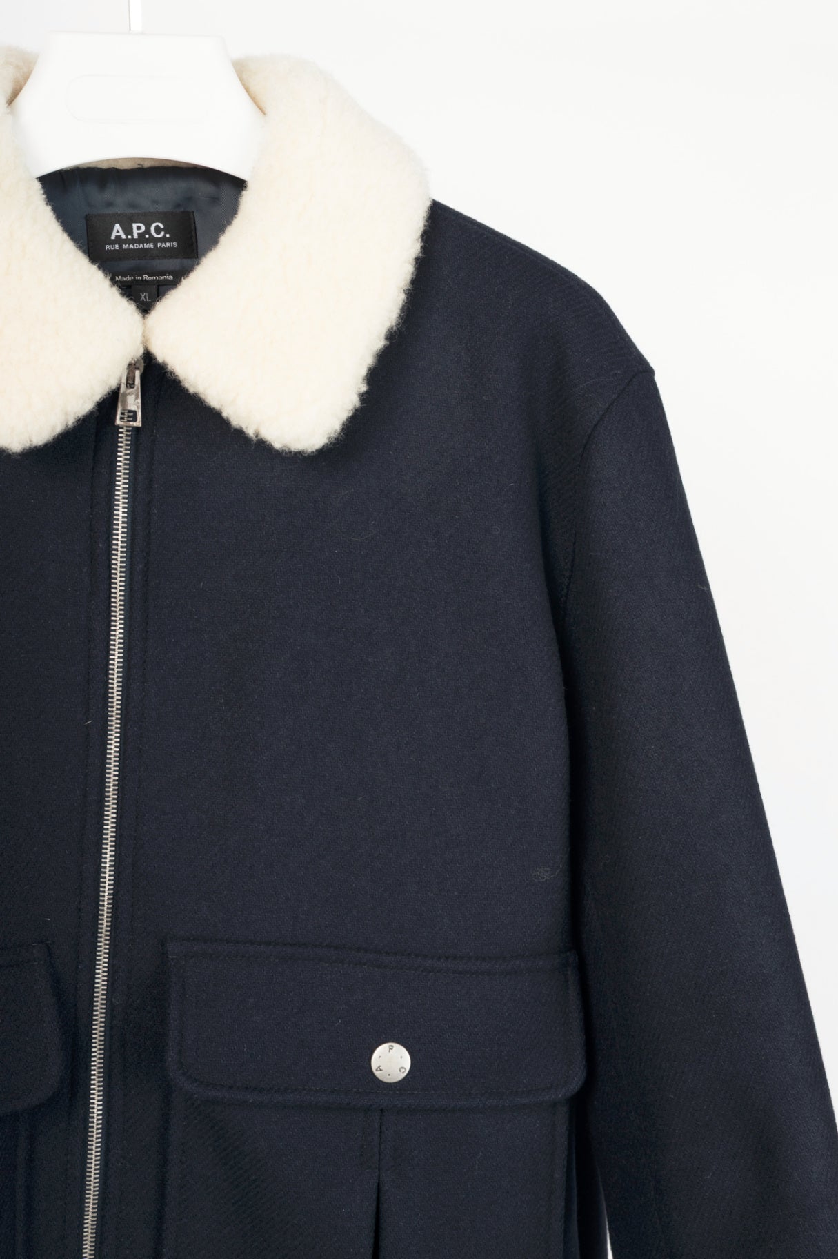 A.P.C. Ben Dark Navy Shearling-Trimmed Wool-Blend Blouson Jacket