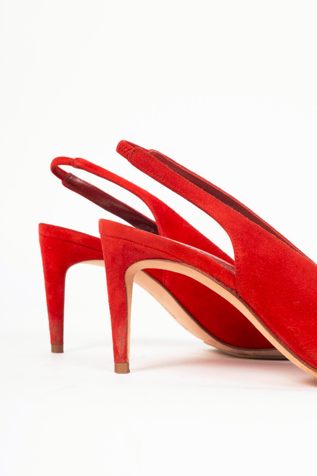 Manolo Blahnik Paledarc 70 Bright Red Suede Slingback Pointed-Toe Pumps