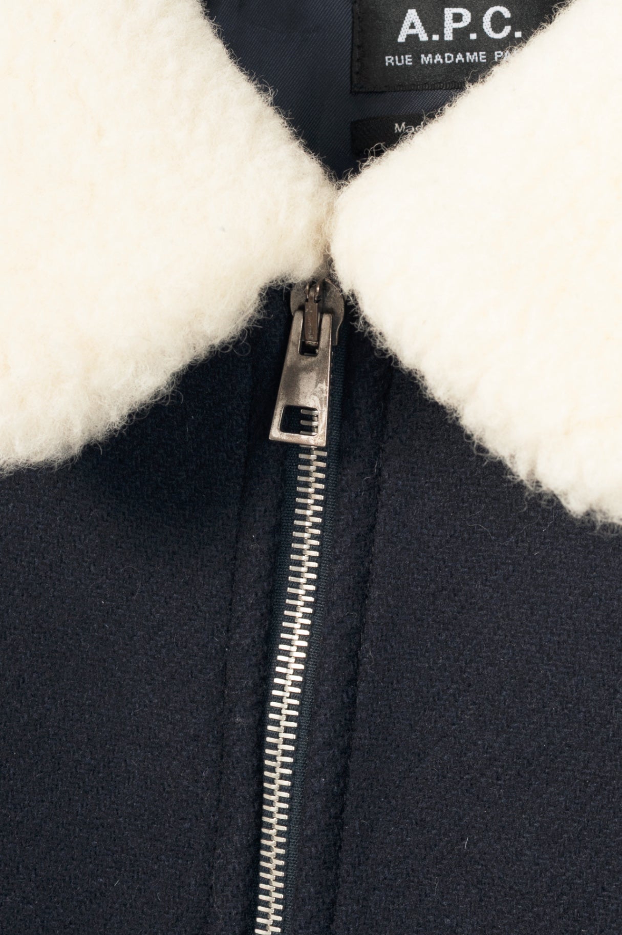 A.P.C. Ben Dark Navy Shearling-Trimmed Wool-Blend Blouson Jacket