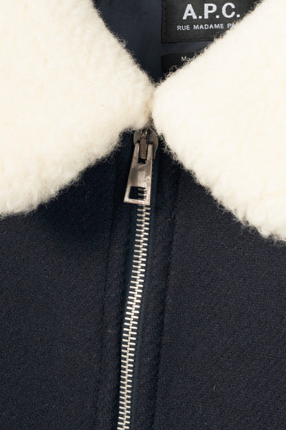 A.P.C. Ben Dark Navy Shearling-Trimmed Wool-Blend Blouson Jacket