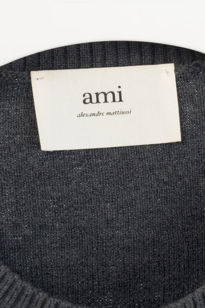 AMI Grey Wool Embroidered-Logo Crewneck Sweater