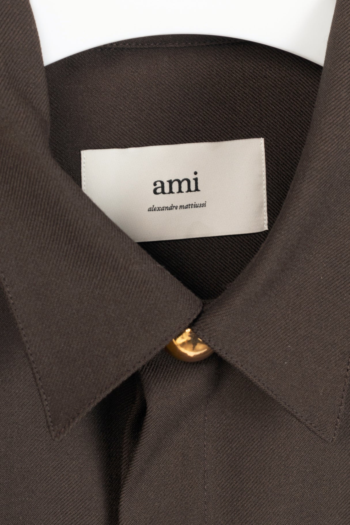 AMI AW24 Runway Dark Coffee Wool Gabardine Pintuck Shirt