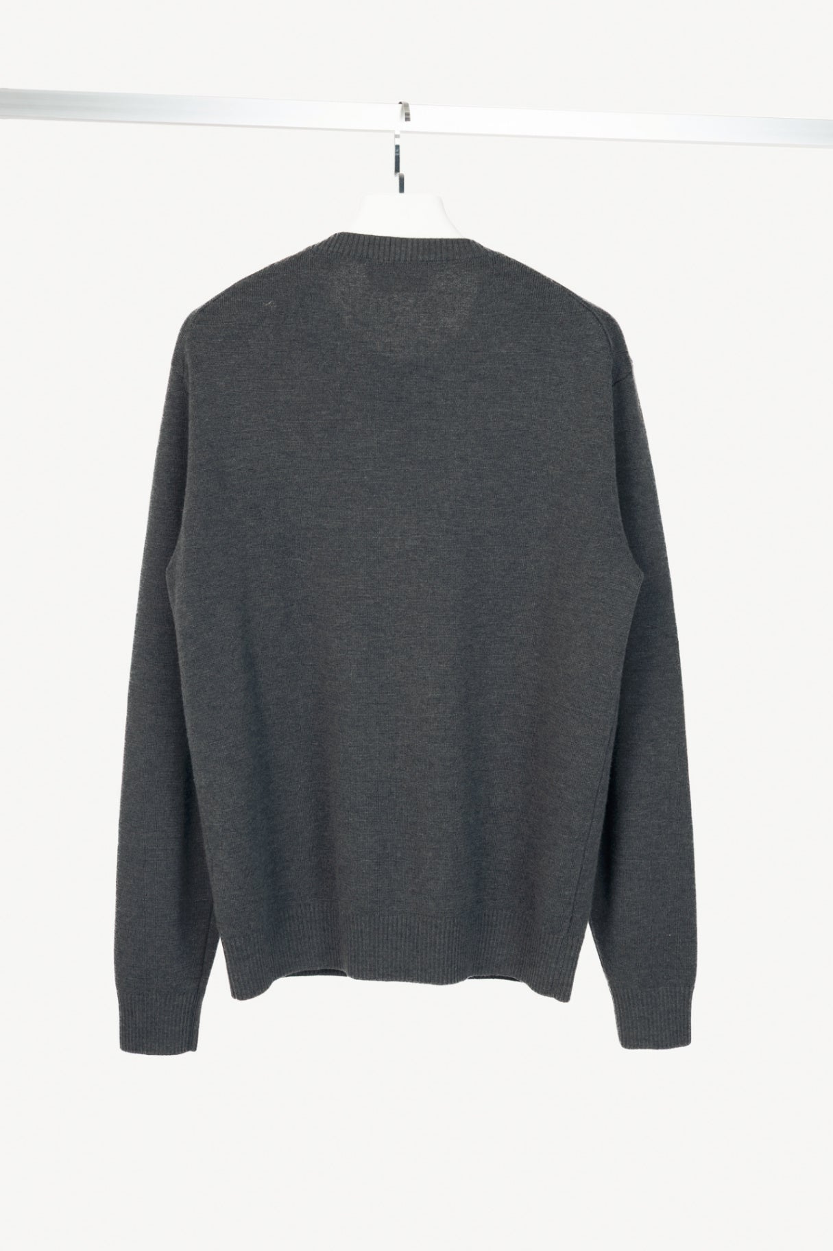 AMI Grey Wool Embroidered-Logo Crewneck Sweater