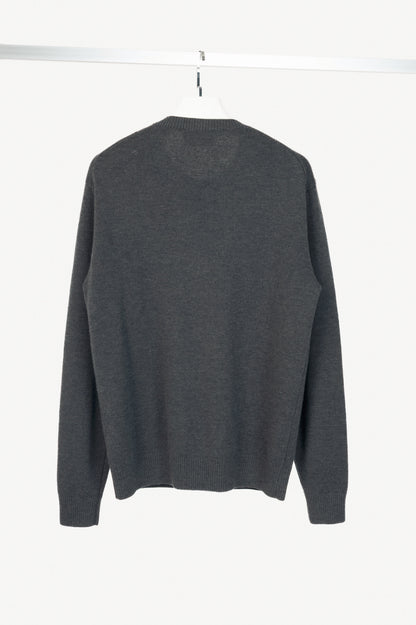 AMI Grey Wool Embroidered-Logo Crewneck Sweater