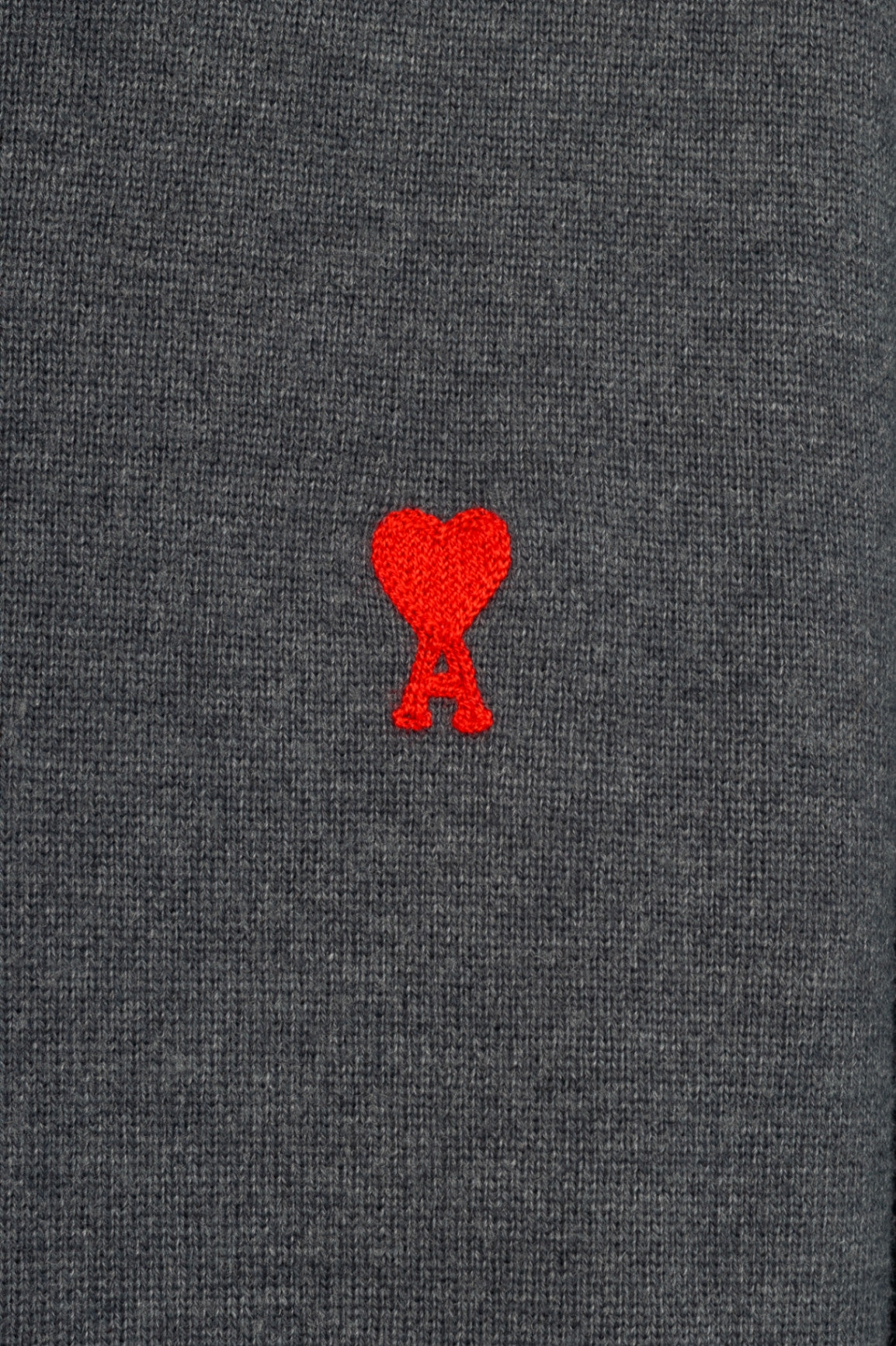AMI Grey Wool Embroidered-Logo Crewneck Sweater