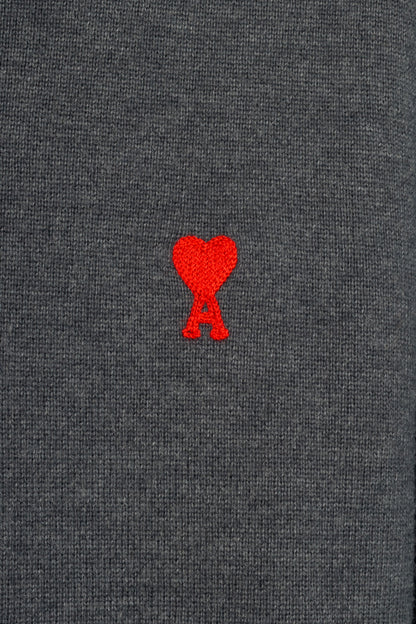 AMI Grey Wool Embroidered-Logo Crewneck Sweater
