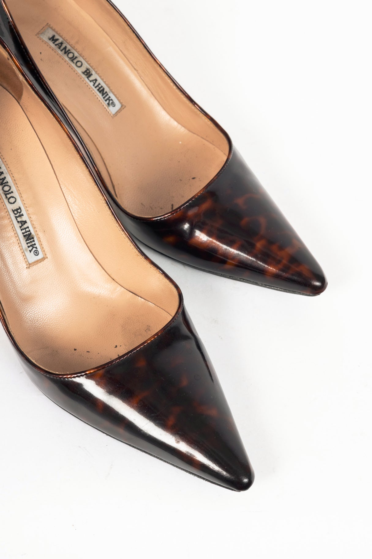 Manolo Blahnik Tortoise Patent Leather Pointed-Toe Pumps