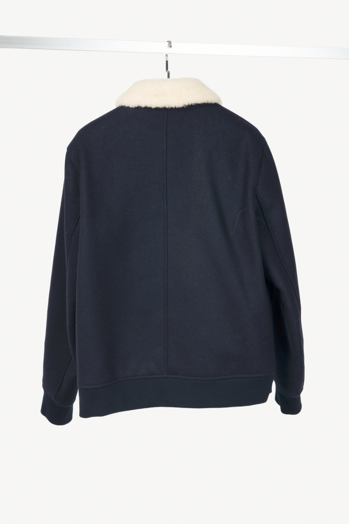 A.P.C. Ben Dark Navy Shearling-Trimmed Wool-Blend Blouson Jacket