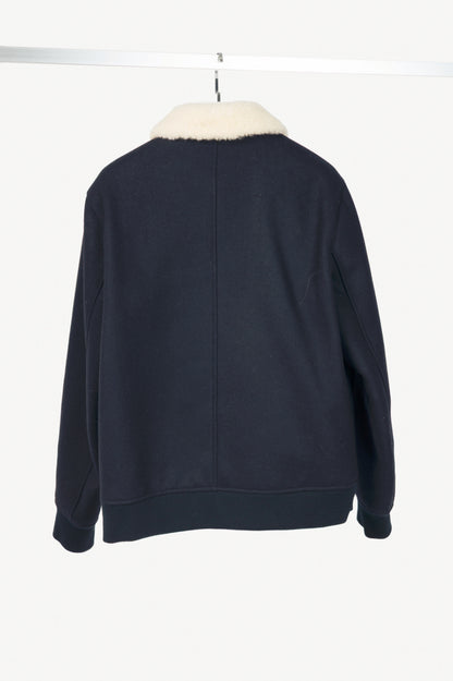 A.P.C. Ben Dark Navy Shearling-Trimmed Wool-Blend Blouson Jacket