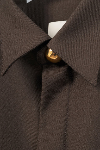 AMI AW24 Runway Dark Coffee Wool Gabardine Pintuck Shirt