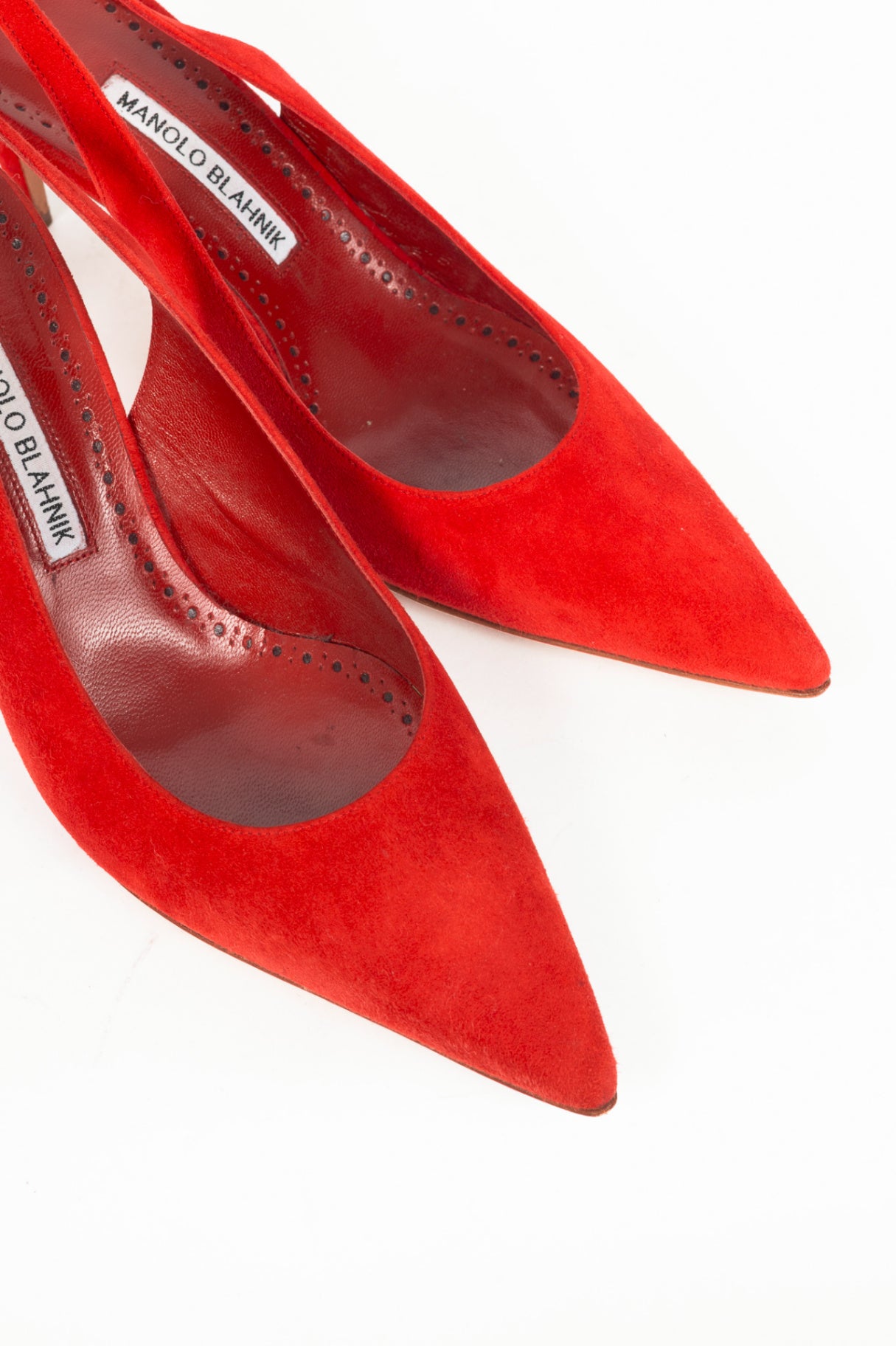 Manolo Blahnik Paledarc 70 Bright Red Suede Slingback Pointed-Toe Pumps