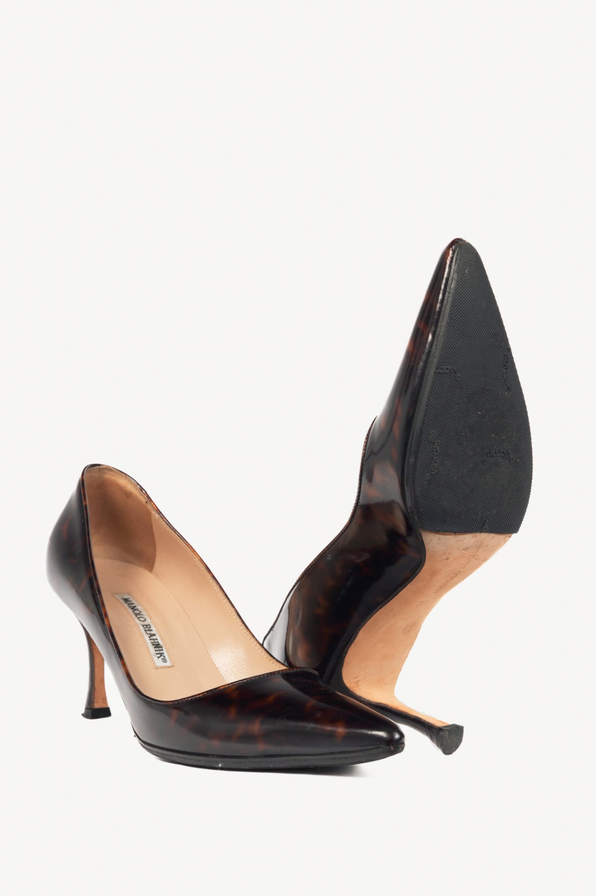 Manolo Blahnik Tortoise Patent Leather Pointed-Toe Pumps
