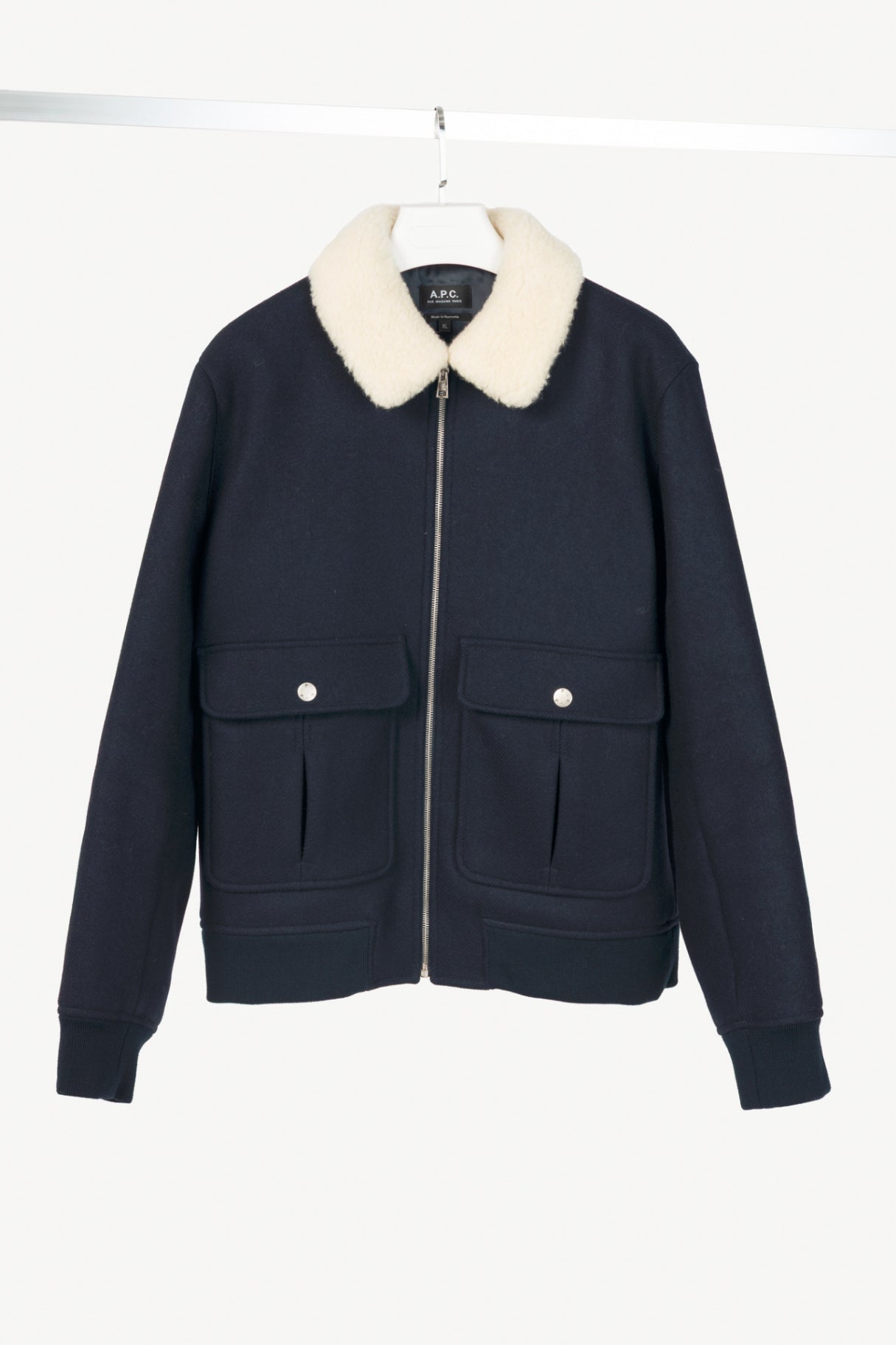 A.P.C. Ben Dark Navy Shearling-Trimmed Wool-Blend Blouson Jacket