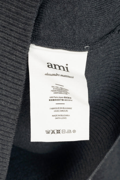 AMI Grey Wool Embroidered-Logo Crewneck Sweater