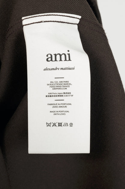 AMI AW24 Runway Dark Coffee Wool Gabardine Pintuck Shirt