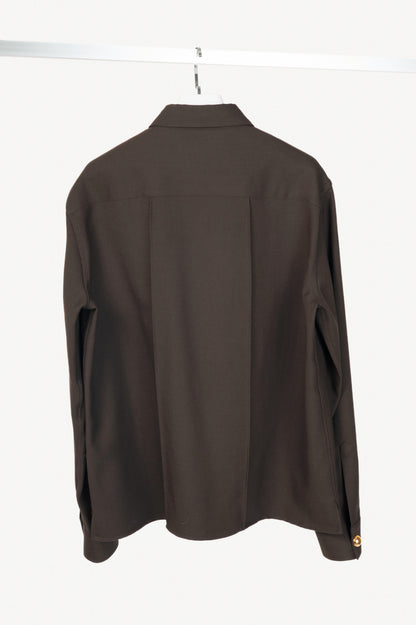 AMI AW24 Runway Dark Coffee Wool Gabardine Pintuck Shirt