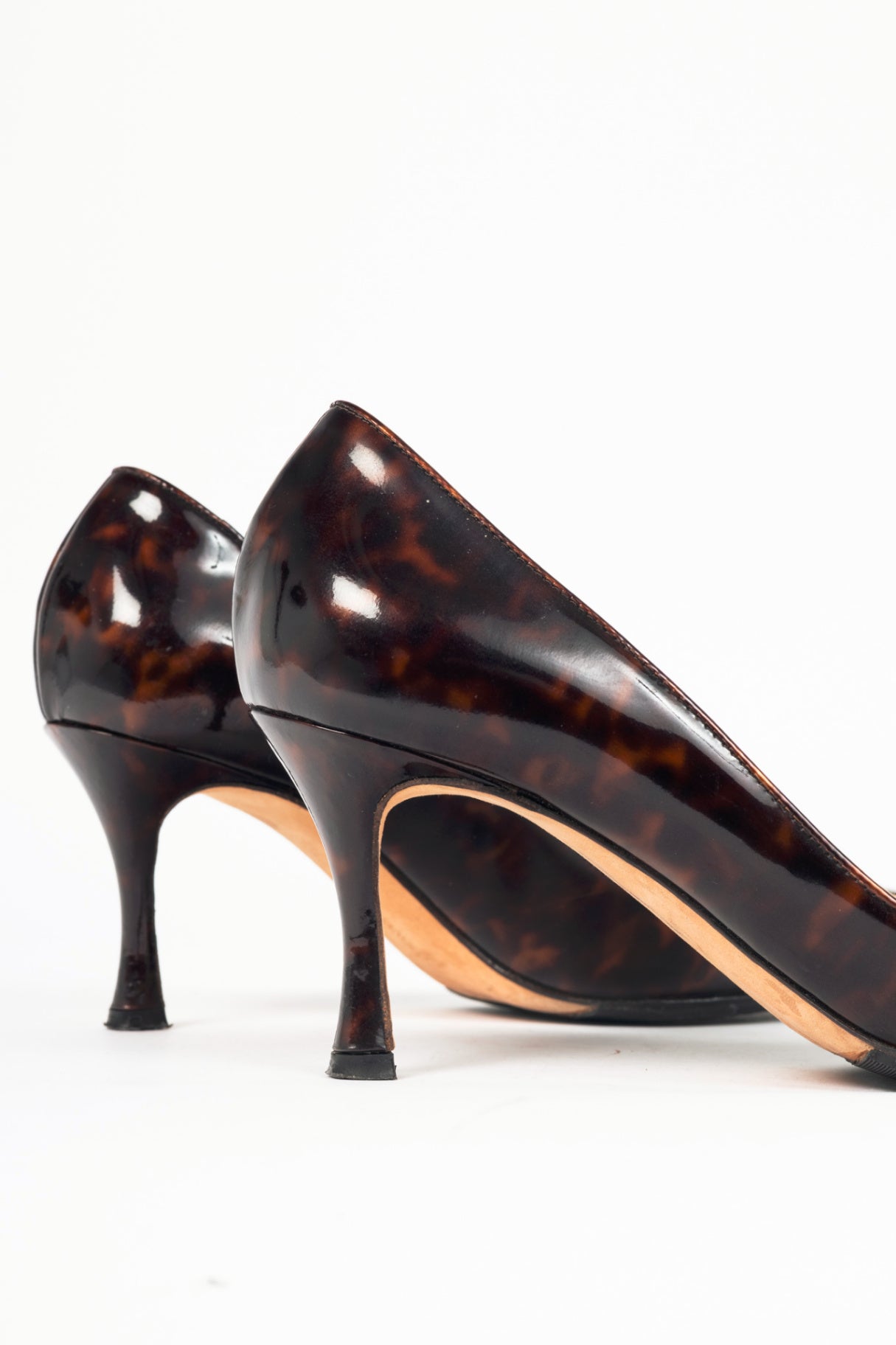 Manolo Blahnik Tortoise Patent Leather Pointed-Toe Pumps