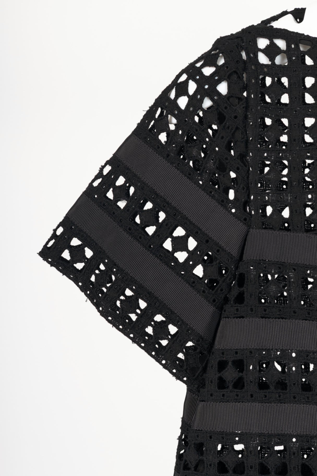 Sacai Luck Black Cotton Eyelet Lace Mini Shift Dress