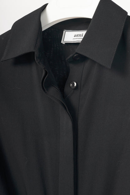AMI Black Wool-Crepe Belted Cropped Jumpsuit