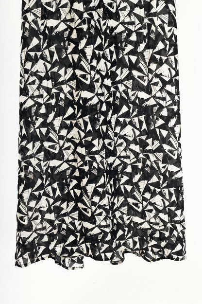 A.L.C. Patti Black & White Fan-Print Silk Zip Maxi Dress