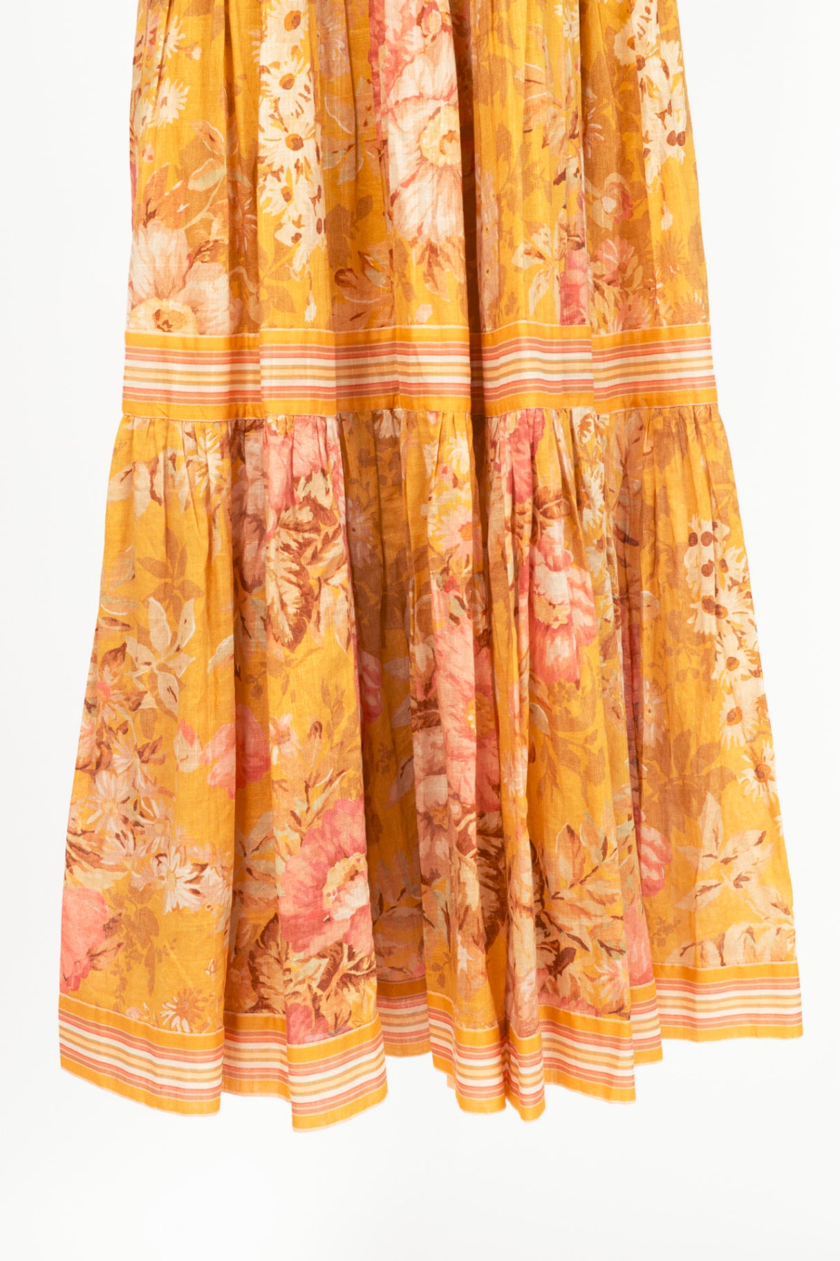 Zimmermann Pattie Mustard Floral Tie-Shoulder Midi Dress