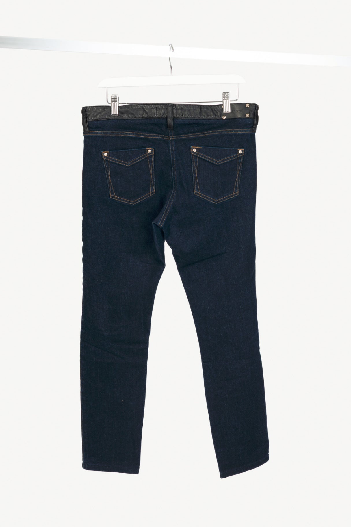 Roberto Cavalli Black Faux-Leather & Blue-Denim Skinny Jeans