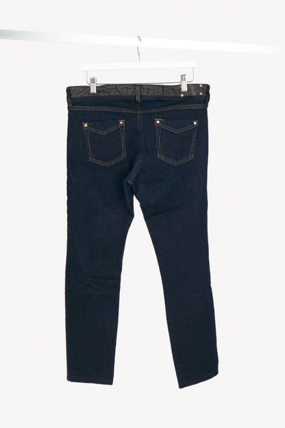 Roberto Cavalli Black Faux-Leather & Blue-Denim Skinny Jeans