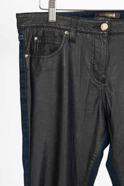 Roberto Cavalli Black Faux-Leather & Blue-Denim Skinny Jeans